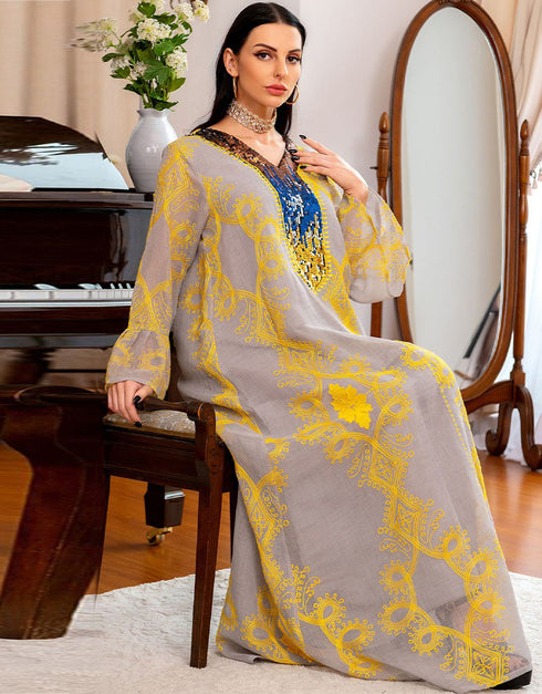 Sequins Party Abaya Islam Embroidered Arabic Dubai Evening Loose Gown